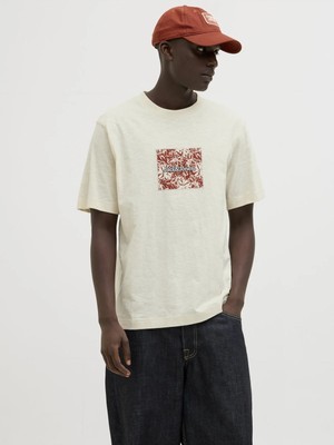 Jack & Jones Jack Jones Jorsplıt Aop Brandıng Tee Ss Crew Neck Erkek Bej Tshirt 12272993-06