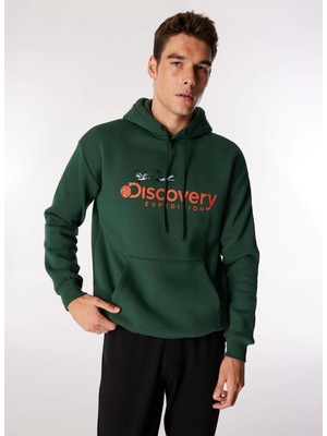 Discovery Expedition D4WM-SWT3248 Koyu Yeşil Kapüşon Yaka Loose Fit Nakışlı Erkek Sweatshırt