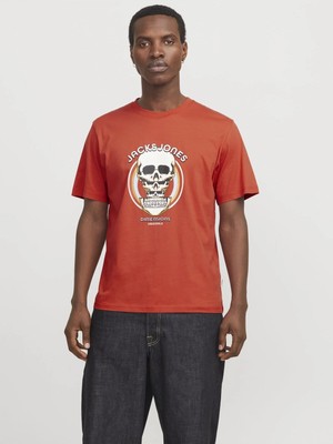 Jack & Jones Jack Jones Joranatomy Skull Tee Ss Crew Neck Ln Erkek Turuncu Tshirt 12272966-23