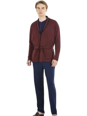Pierre Cardin Erkek Çeyizlik Uzunkollu Pijama ve Triko Sabahlık 3'lü Set Takım