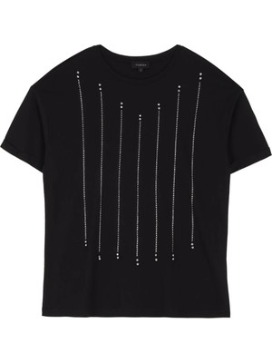 Fabrika Siyah Kadın Basic Taşlı T-Shirt F4WL-TST0556