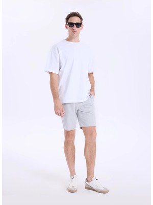 Fabrika Gri Erkek Jogger Çizgili Bermuda Şort Fabresa N