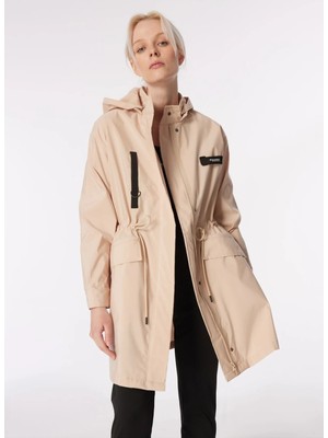 Discovery Expedition Bej Kadın Kapüşonlu Oversize Su Itici Trençkot D4SL-TRC3006