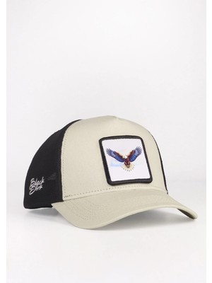 BlackBörk Kartal Logolu Bej-Siyah Trucker Şapka