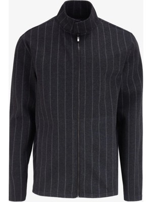 Fabrika Antrasit Melanj Erkek Dik Yaka Basic Çizgili Sweatshirt F4WM-SWT 2108
