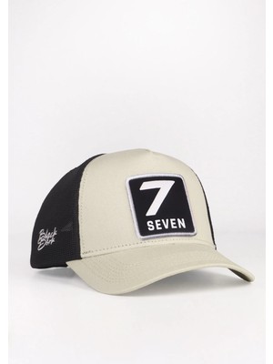 BlackBörk 7 Numara Logolu Bej-Siyah Trucker Şapka