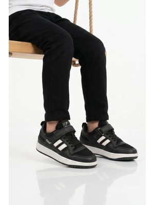 Cool Siyah Fileli Hafif Cırtlı Unisex Çocuk Spor Ayakkabı Stella F
