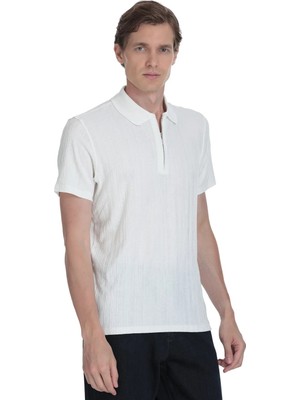 Hatemoğlu Beyaz Regular Fit Fermuarlı Polo Yaka Tişört