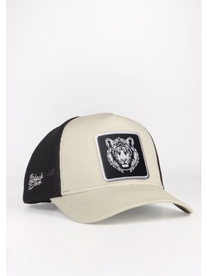 BlackBörk Kaplan Logolu Bej-Siyah Trucker Şapka