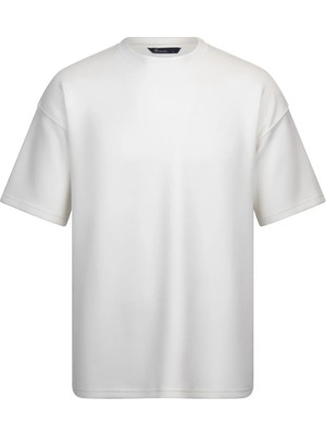 Hatemoğlu Beyaz Regular Fit Bisiklet Yaka Oversize Tişört