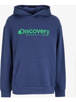 Discovery Expedition Lacivert Erkek Kapüşon Yaka Loose Fit Nakışlı Sweatshirt D3WM-SWT28