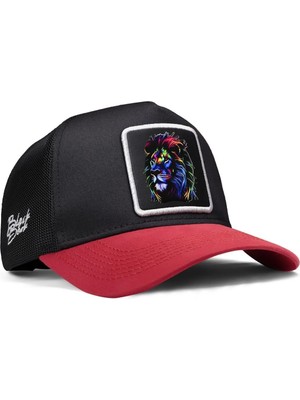 BlackBörk Aslan Logolu Kırmızı-Siyah Trucker Şapka