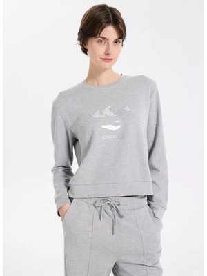 Discovery Expedition D5WL-SWT3615 Gri Melanj Bisiklet Yaka Relaxed Baskılı Kadın Sweatshırt