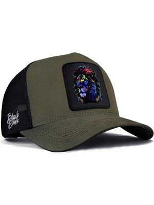 BlackBörk Haki-Siyah Trucker Şapka STD Aslan Logolu Nefes Alabilir Kumaş ile Tarzınızı Yansıtın