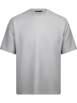 Hatemoğlu Gri Regular Fit Bisiklet Yaka Oversize Tişört