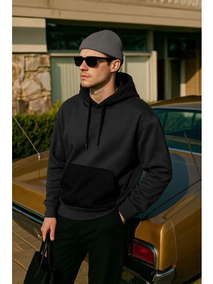 Markapia Man Erkek Kapüşonlu Cepli Antrasit Sweatshirt