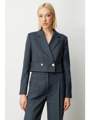 Ekol Simli Kumaş Kadın Crop Ceket 26K.EKL.CKT.05169.1