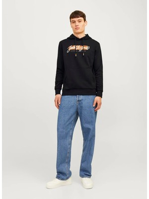 Jack & Jones Kapüşon Yaka Siyah Erkek Sweatshırt Jjtıley Sweat Hood Ln