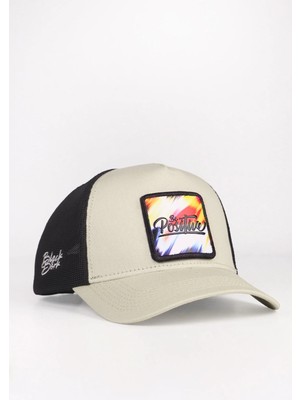 BlackBörk Be Positive Logolu Bej-Siyah Trucker Şapka