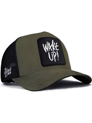 BlackBörk Wake Up Logolu Haki-Siyah Trucker Şapka
