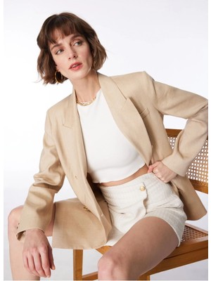 Fabrika Bej Kadın Kruvaze Keten Blazer F4SL-CKT0171