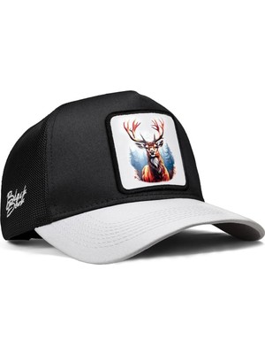 BlackBörk Geyik Logolu Beyaz-Siyah Trucker Şapka