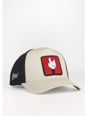 BlackBörk Parmak Logolu Bej Siyah Trucker Şapka