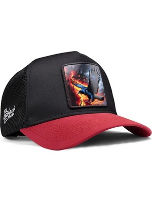 BlackBörk Karga Logolu Kırmızı-Siyah Trucker Şapka