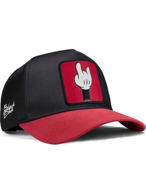 BlackBörk Parmak Logolu Kırmızı-Siyah Trucker Şapka