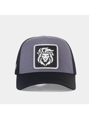 BlackBörk Aslan Logolu Siyah-Gri Trucker Şapka