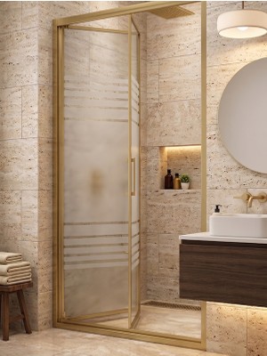 Waterline Ön Cephe Katlanır Akordiyon Kapı Gold Profil WT-1024 Desen 4mm Temperli Cam H190