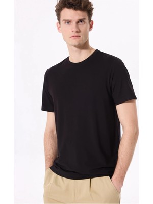 Fabrika Bisiklet Yaka Düz Siyah Erkek T-Shirt F5SM-TST 2778