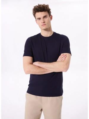 Fabrika Bisiklet Yaka Düz Lacivert Erkek T-Shirt F5SM-TST 2778