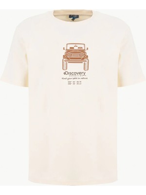 Discovery Expedition D6SM-TST3763 Kırık Beyaz Bisiklet Yaka Relaxed Baskılı Erkek T-Shirt