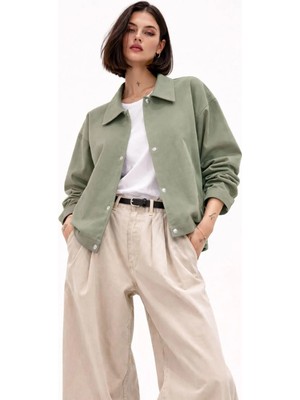 Freemen Kadın Oversize Basic Gabardin Mevsimlik Polo Yaka Ceket