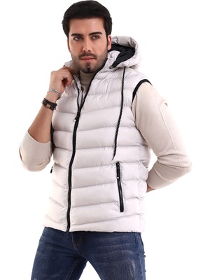 Erkek Jel Dolgulu Çapraz Model Çıkarılabilen Kapşon Yanlardan Cepli Iç Cepli Şişme Yelek Taş