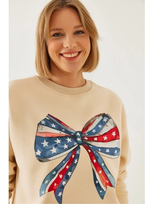 TeknoKapsül Bianco Lucci Kadın Renkli Kelebek Baskılı Sweatshirt MBHS019 60601019