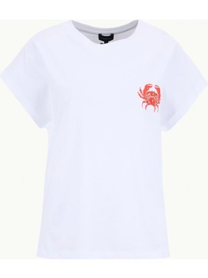 Fabrika Bisiklet Yaka Nakışlı Beyaz Kadın T-Shirt F6SL-TST0278