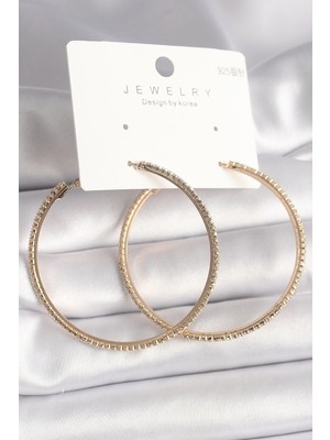 Mey Ithalat® Pirinç Gold Renk Zirkon Taşlı Halka Model Kadın Küpe
