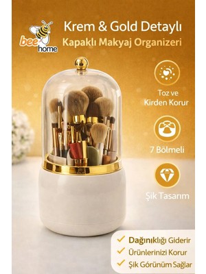 Arlina Home Kids 7 Bölmeli Kapaklı Makyaj Organizeri, Fırça Düzenleyici, Toz Geçirmez Şeffaf Kapaklı Kozmetik Kutusu Krem