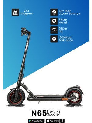 Electroll N65 Elektrikli Scooter 1200 Watt Yenilikçi Teknoloji, Zarif Tasarım, Üstün Konfor, Güvenli Sürüş
