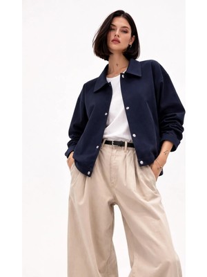 Freemen Kadın Oversize Basic Gabardin Mevsimlik Polo Yaka Ceket