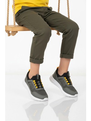 Walkway Haki Sarı Fileli Hafif Esnek Unisex Çocuk Spor Ayakkabı 9060 Motano F