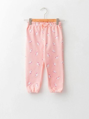 LC Waikiki Lcw Baby Pembe Beli Lastikli Desenli Pamuklu Kız Bebek Eşofman Altı