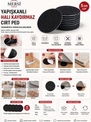 Mersi Shop Yapışkanlı Halı Kaydırmaz Cırt Ped – Yıkanabilir ve Tekrar Kullanılabilir 5 cm