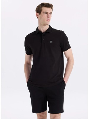 Discovery Expedition D6SM-TST3754 Siyah Relaxed Düz Erkek Polo T-Shirt