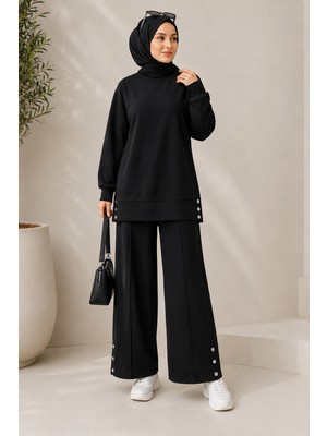 Rosa By Belle Siyah Modal Tunik Pantolon Ikili Tesettür Takım 3444