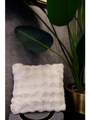 Dekomod Peluş Puffy Dekoratif Yastık Kırlent Kılıfı Pofuduk Bubble Krem 1 Adet 50X50 cm