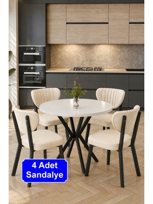 Baresmu Elbar 4 Adet Elma Sandalye Baby Face Kumaş Metal Iskelet Mutfak Yemek Masası Sandalyesi