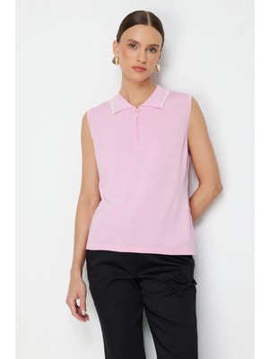 ON Kadın Yakası Fermuarlı Kolsuz Bluz 79311 Pembe